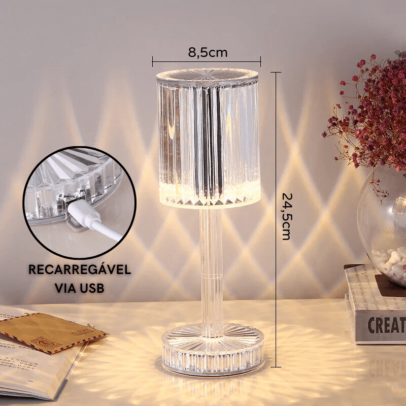 Luminária de Mesa LED Recarregável Sem Fio Cristal Homedec