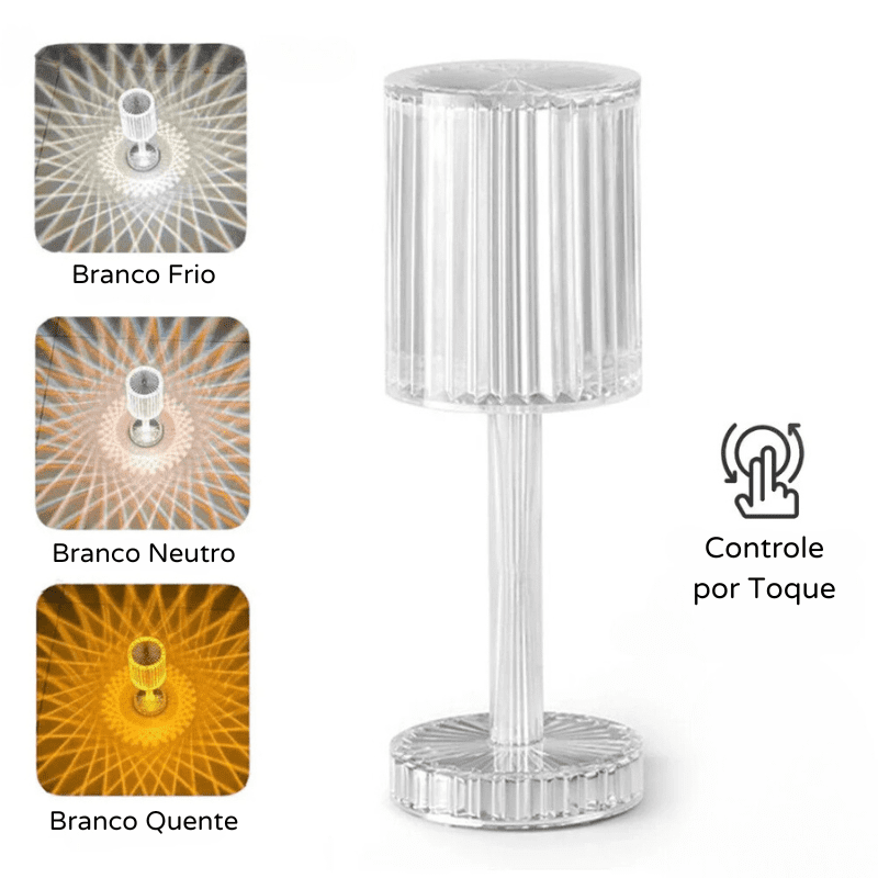 Luminária de Mesa LED Recarregável Sem Fio Cristal Homedec