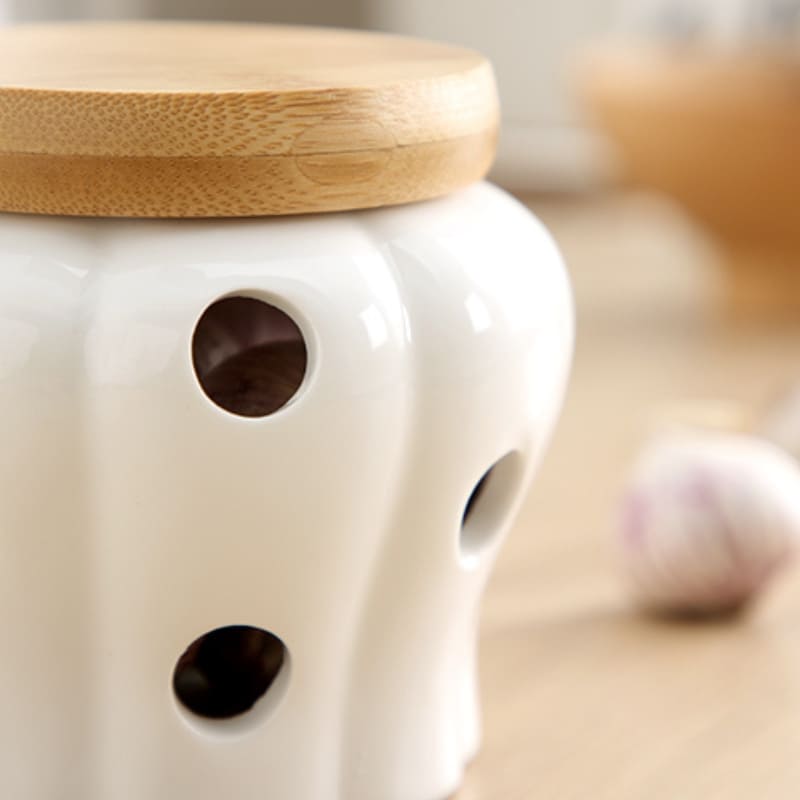 Pote de Cerâmica com Tampa de Madeira Decorativo Homedec