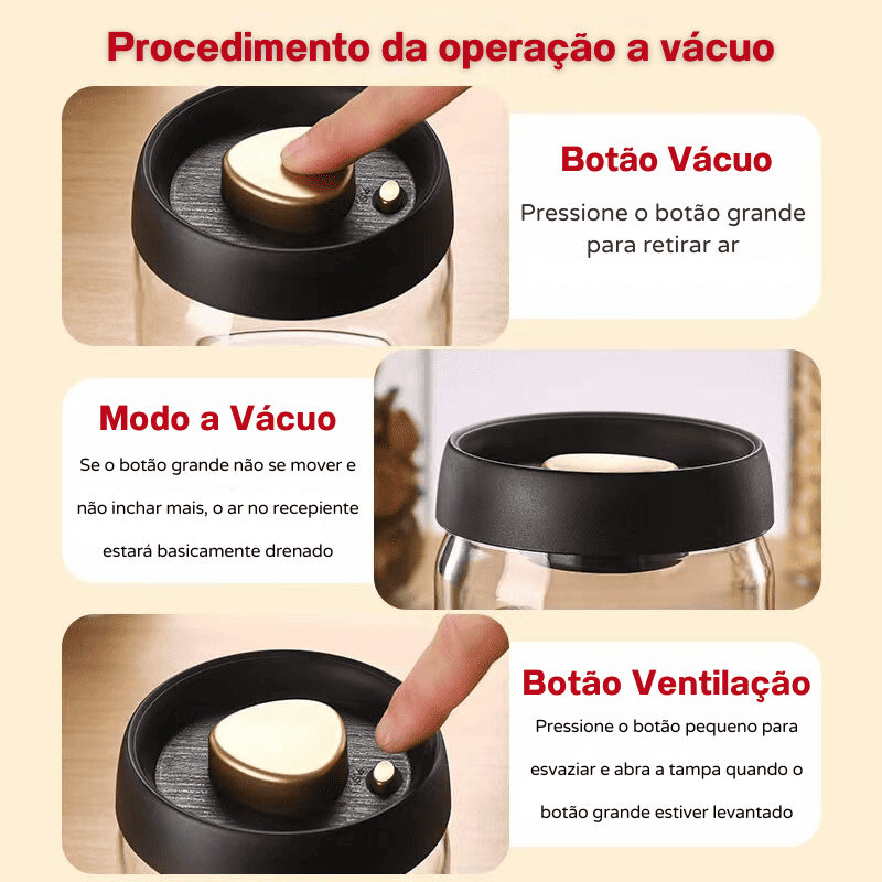 Pote de Vidro com Tampa Hermética Café a Vácuo Homedec