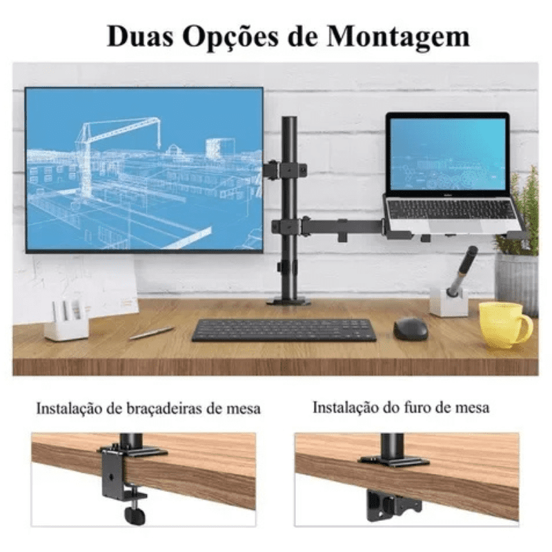 Suporte Monitor e Notebook Articulado para Mesa Homedec