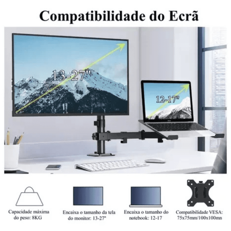 Suporte Monitor e Notebook Articulado para Mesa Homedec