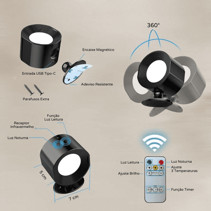 Arandela de Parede Interna LED Bifocal Sem Fio Homedec