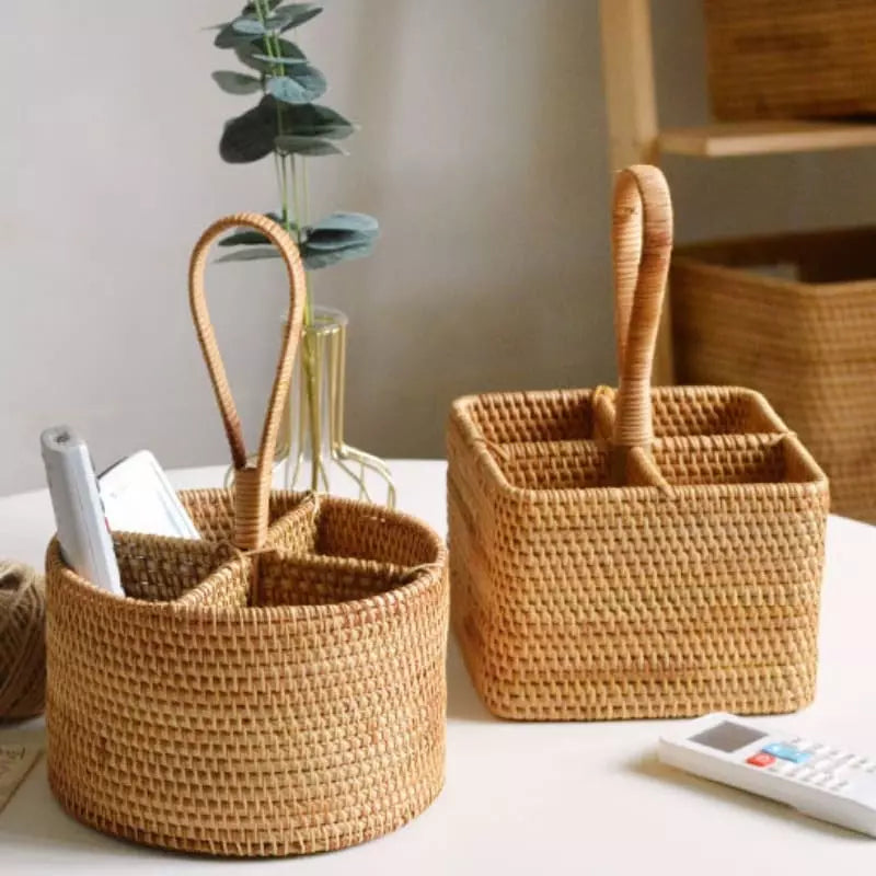 Cesta de Armazenamento de Vime em Rattan Feita a Mão Homedec