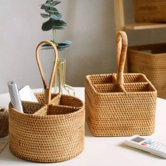 Cesta de Armazenamento de Vime em Rattan Feita a Mão Homedec