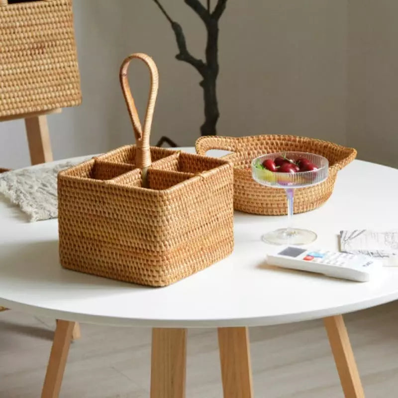 Cesta de Armazenamento de Vime em Rattan Feita a Mão Homedec