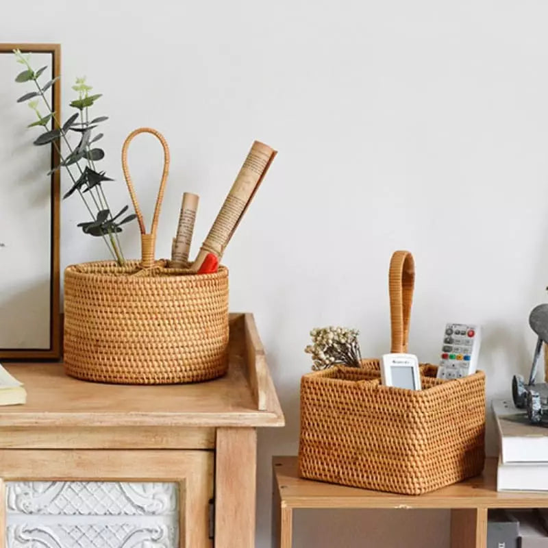 Cesta de Armazenamento de Vime em Rattan Feita a Mão Homedec