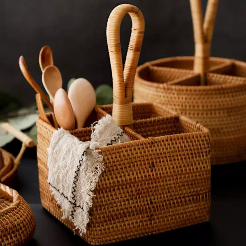 Cesta de Armazenamento de Vime em Rattan Feita a Mão Homedec