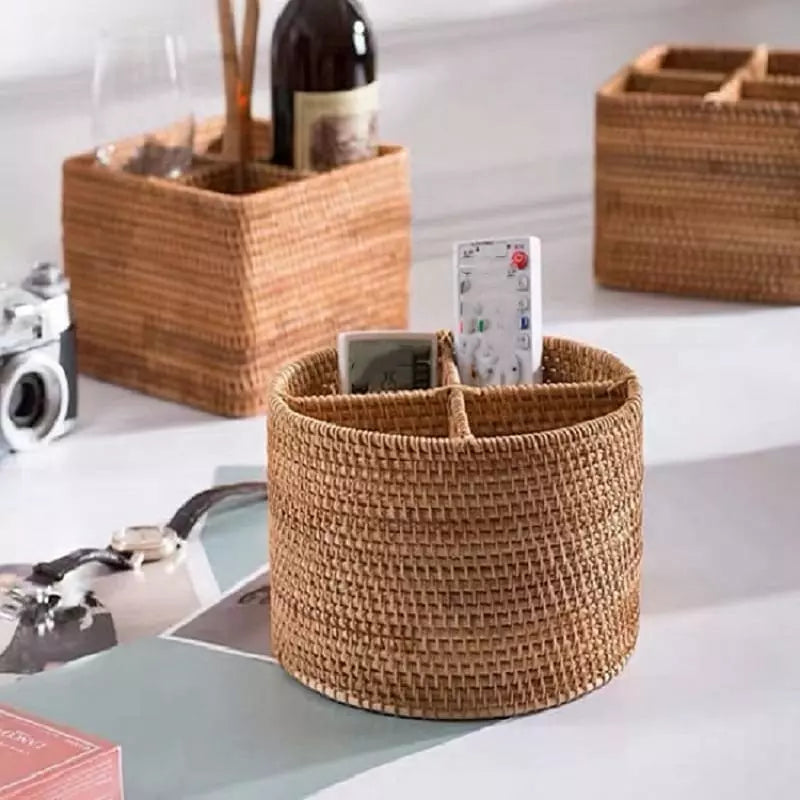 Cesta de Armazenamento de Vime em Rattan Feita a Mão Homedec