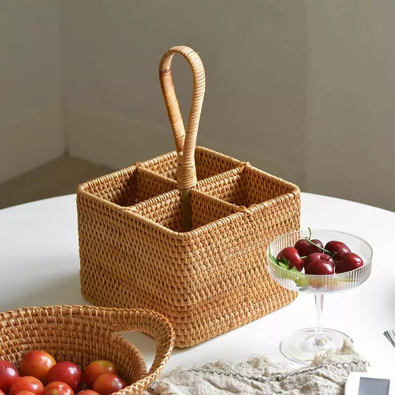 Cesta de Armazenamento de Vime em Rattan Feita a Mão Homedec