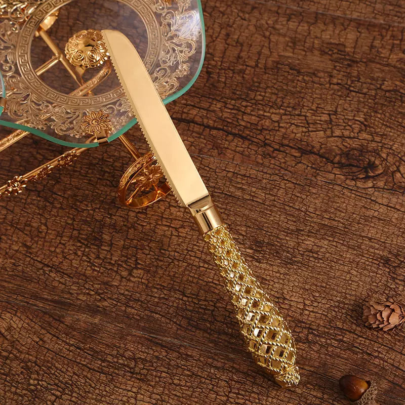 Conjunto Espátula para Bolo e Faca Dourada Homedec