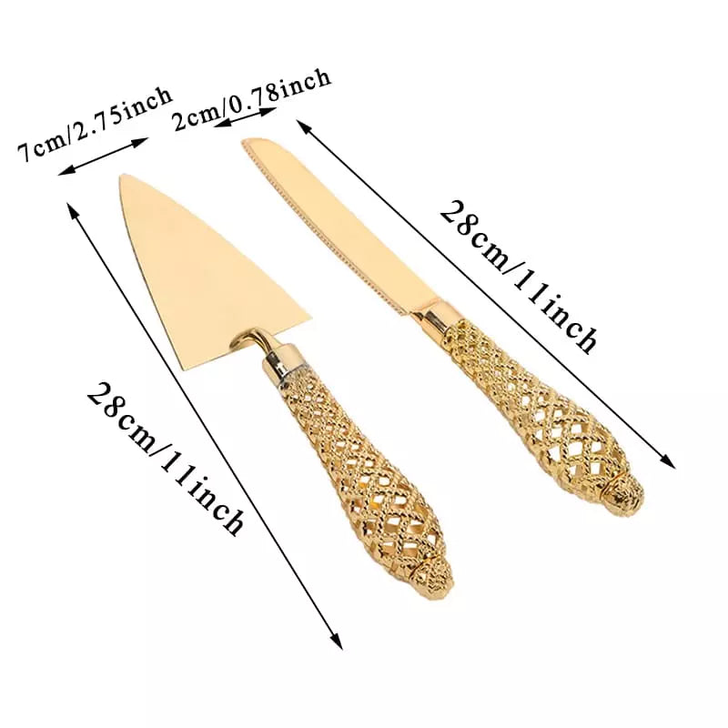 Conjunto Espátula para Bolo e Faca Dourada Homedec