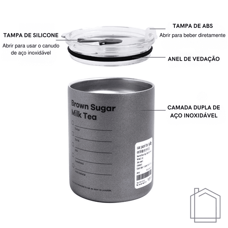 Copo Térmico para Café Inox com Tampa Hermética Homedec