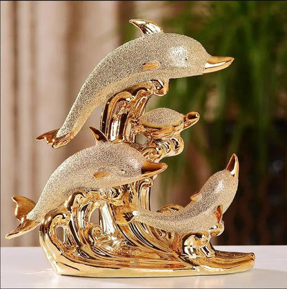 Decoração de Mesa de Luxo Cerâmica Estátua de Golfinhos Homedec