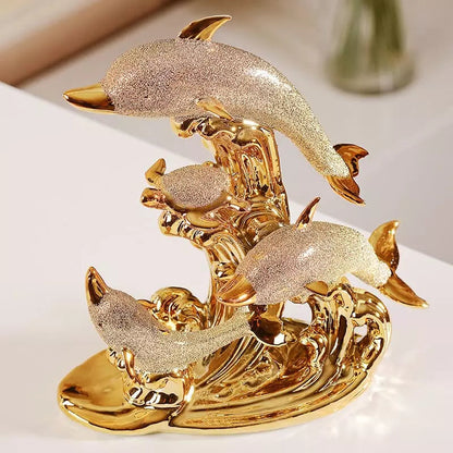 Decoração de Mesa de Luxo Cerâmica Estátua de Golfinhos Homedec