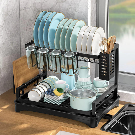 Escorredor de Louça Preto com Bandeja Coletora Metal Homedec