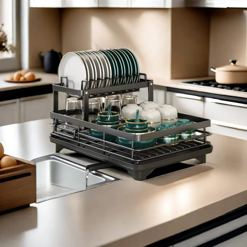 Escorredor de Louça Preto com Bandeja Coletora Metal Homedec