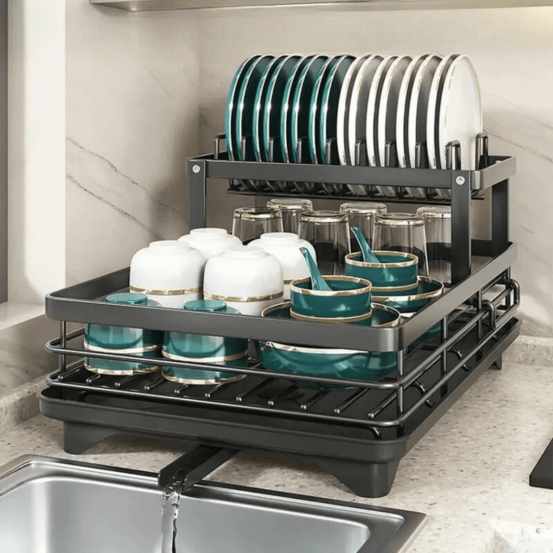 Escorredor de Louça Preto com Bandeja Coletora Metal Homedec