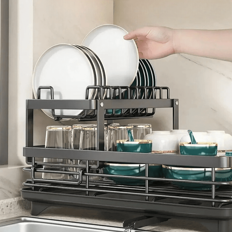 Escorredor de Louça Preto com Bandeja Coletora Metal Homedec