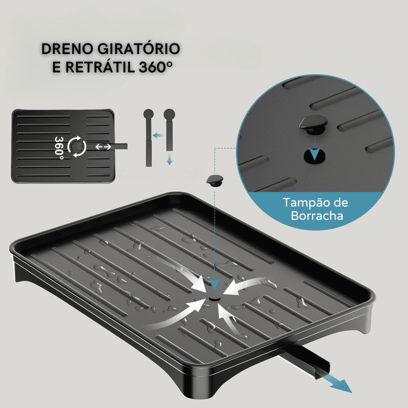 Escorredor de Louça Preto com Bandeja Coletora Metal Homedec