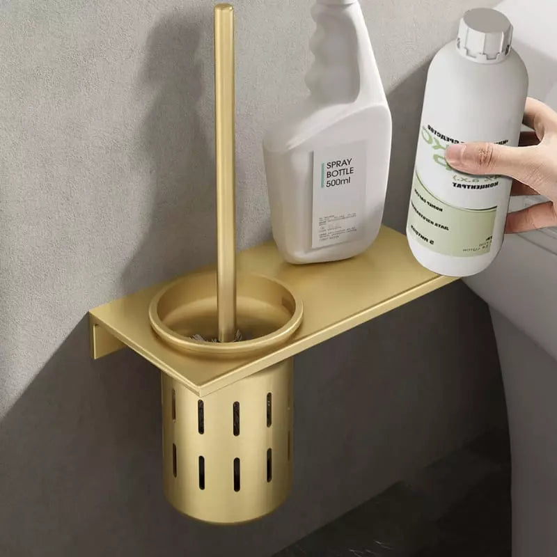 Escova Sanitária para Banheiro com Suporte Alumínio Dourado Homedec
