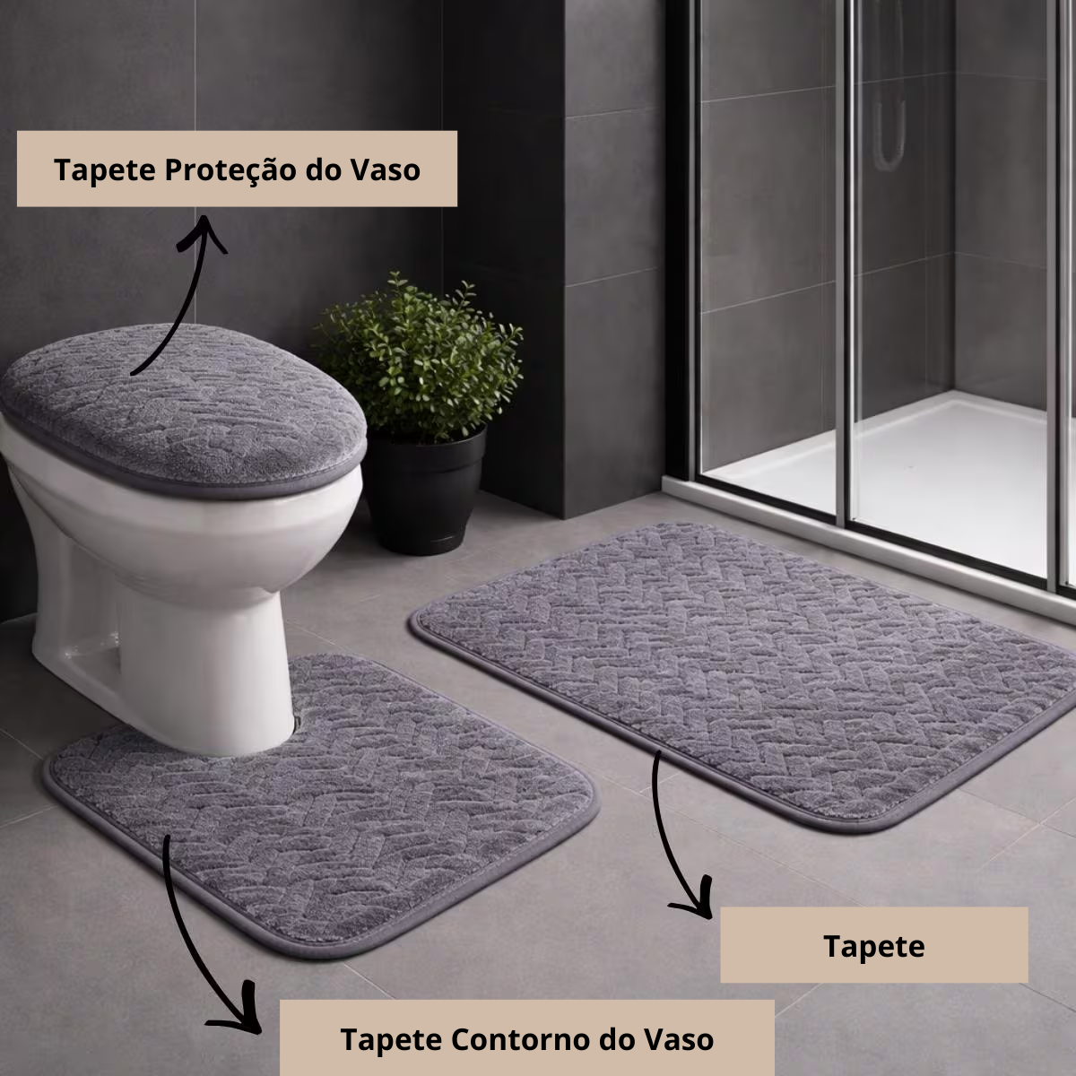 explicação de cada peça do jogo de tapete para banheiro antiderrapante 3 peças