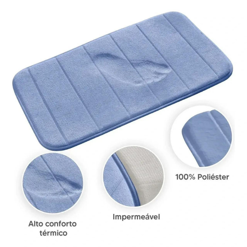 tapete de banheiro soft super absorvente cor azul alto conforto, impereável e 100% poliéster