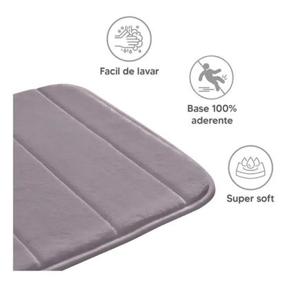tapete de banheiro soft super absorvente cor cinza fácil de lavar, base aderente e super soft