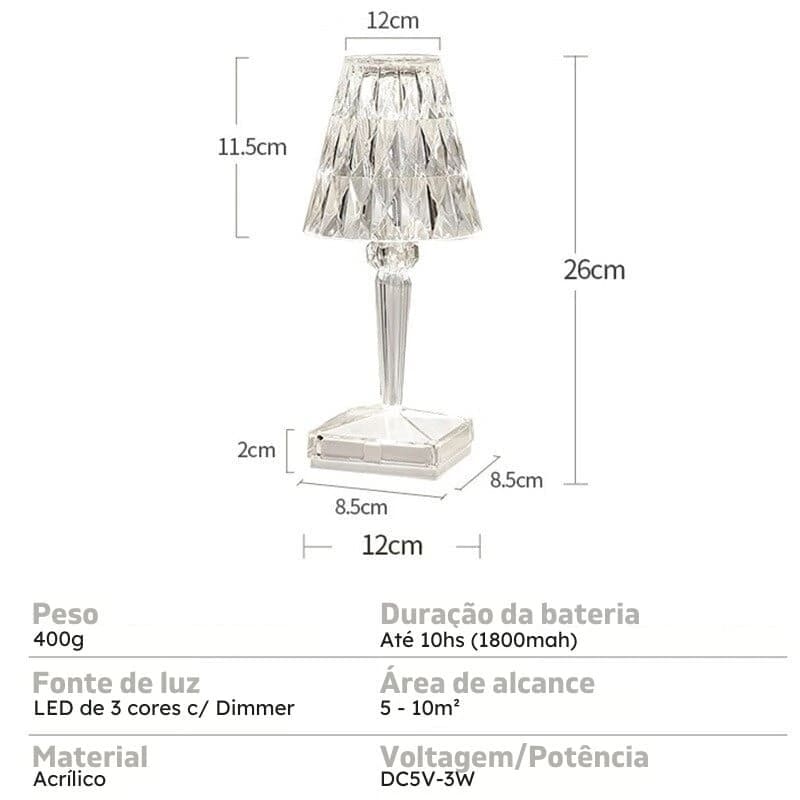 Luminária de Mesa LED Diamante USB 3 em 1 Sem Fio Homedec