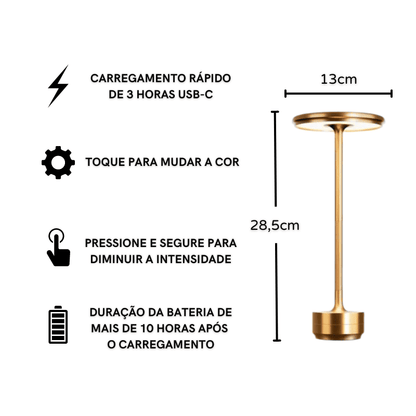 Luminária de Mesa LED Sem Fio Metal Recarregável Homedec