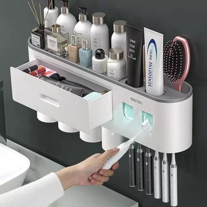 Porta Escova de Dente Dispenser com Gaveta e Copos Homedec