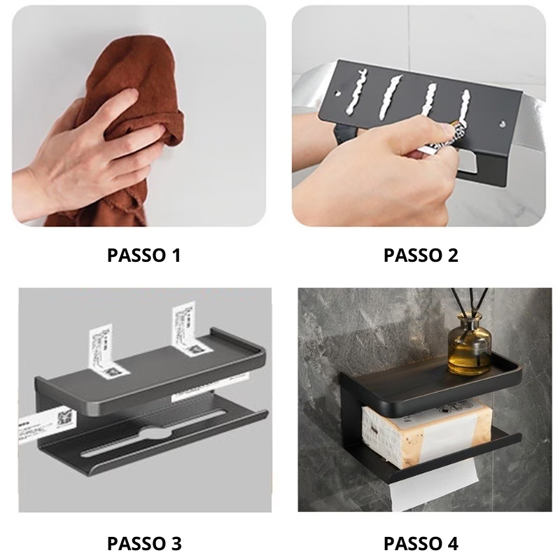 a instalação do porta papel higiênico é sem furos