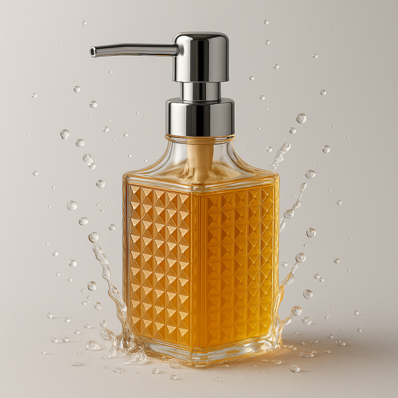 porta sabonete liquido de luxo transparente agua ao redor para realçar o produto