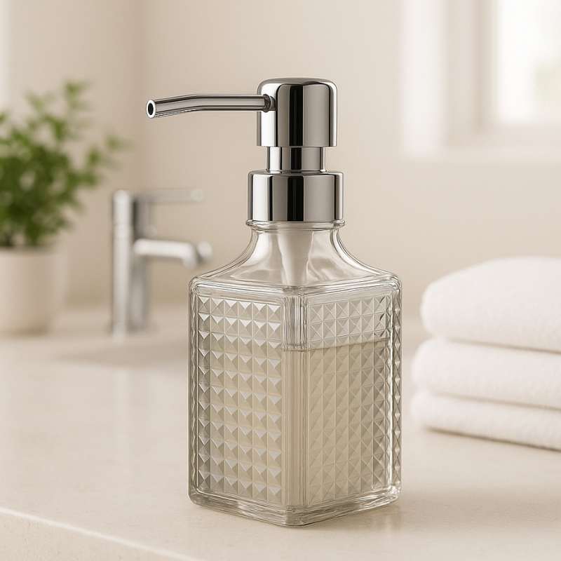 porta sabonete liquido de luxo transparente com liquido branco