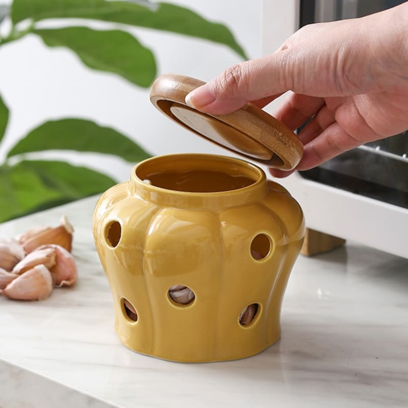 Pote de Cerâmica com Tampa de Madeira Decorativo Homedec