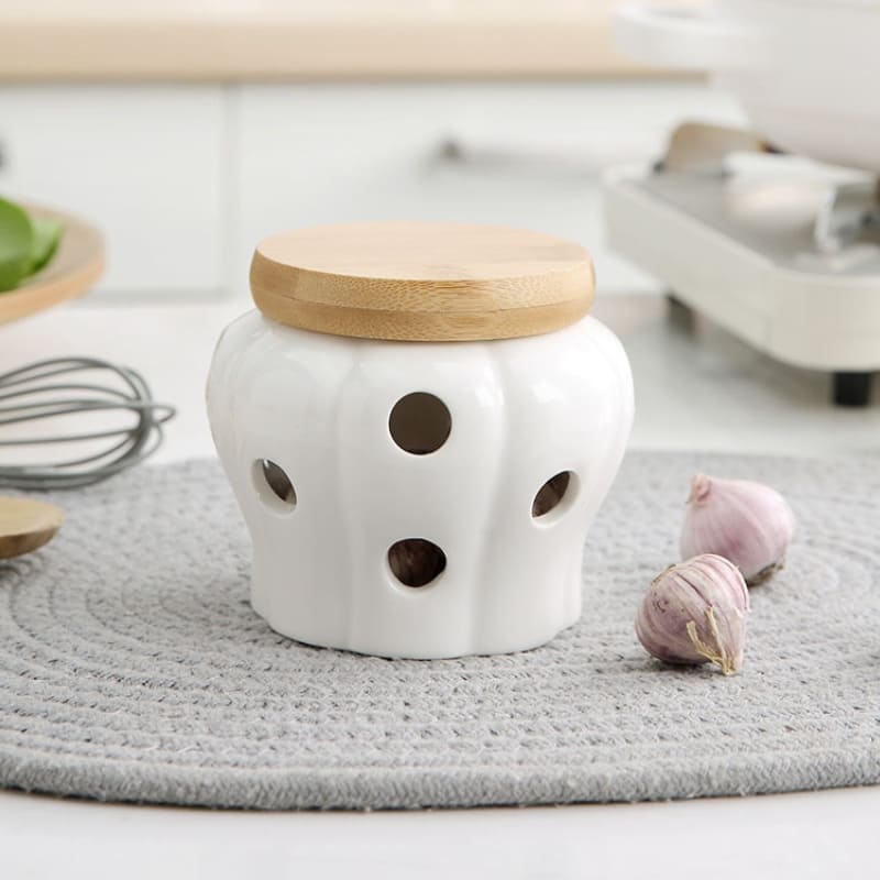 Pote de Cerâmica com Tampa de Madeira Decorativo Homedec