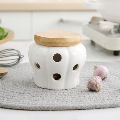 Pote de Cerâmica com Tampa de Madeira Decorativo Homedec