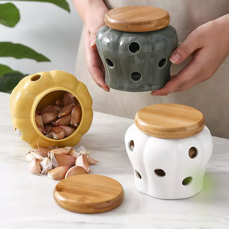 Pote de Cerâmica com Tampa de Madeira Decorativo Homedec