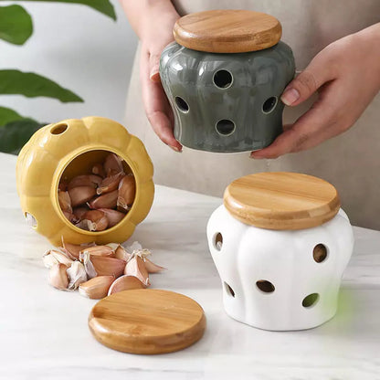 Pote de Cerâmica com Tampa de Madeira Decorativo Homedec