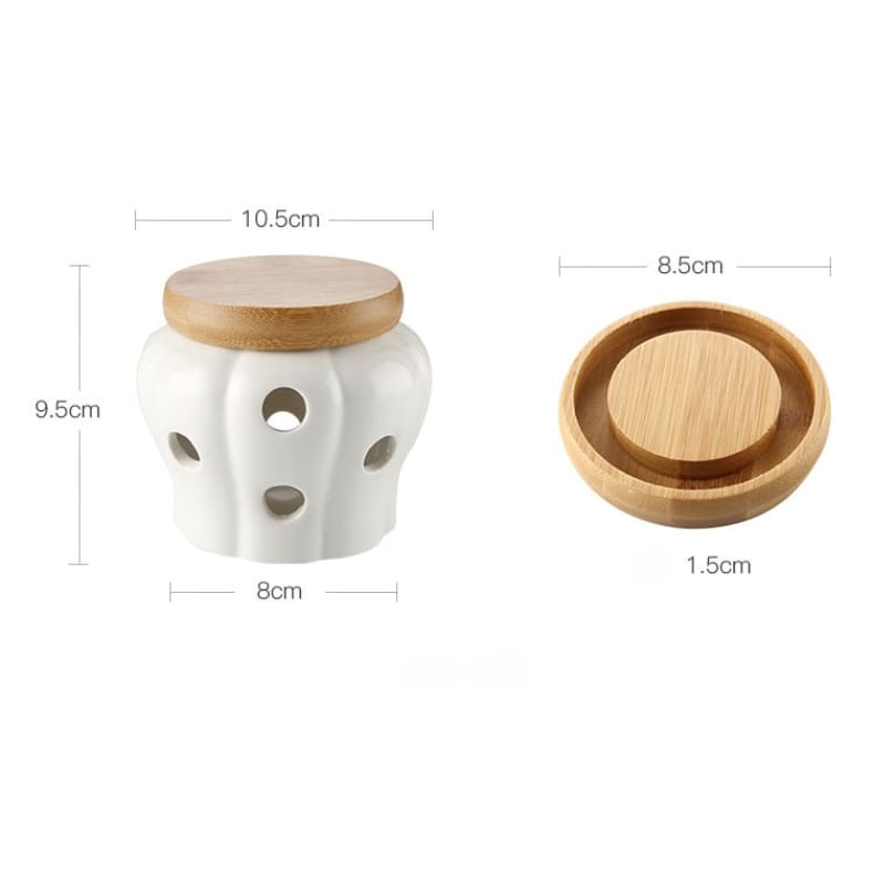 Pote de Cerâmica com Tampa de Madeira Decorativo Homedec