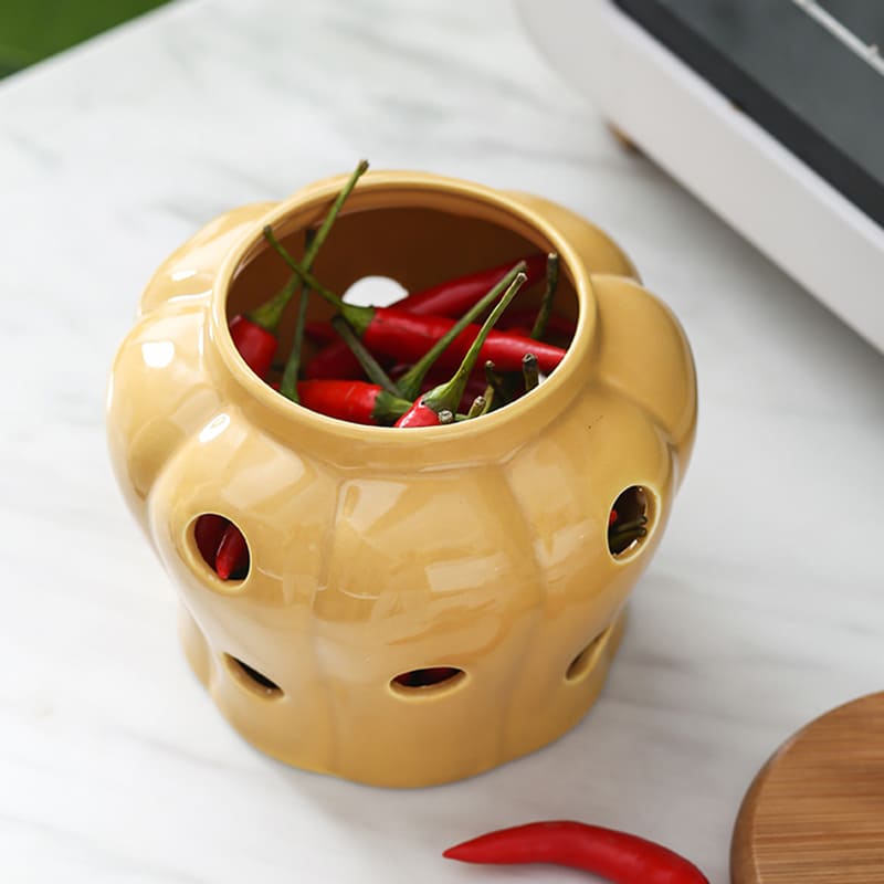 Pote de Cerâmica com Tampa de Madeira Decorativo Homedec