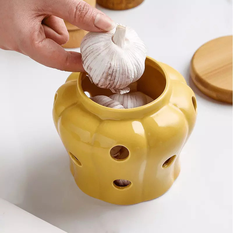 Pote de Cerâmica com Tampa de Madeira Decorativo Homedec