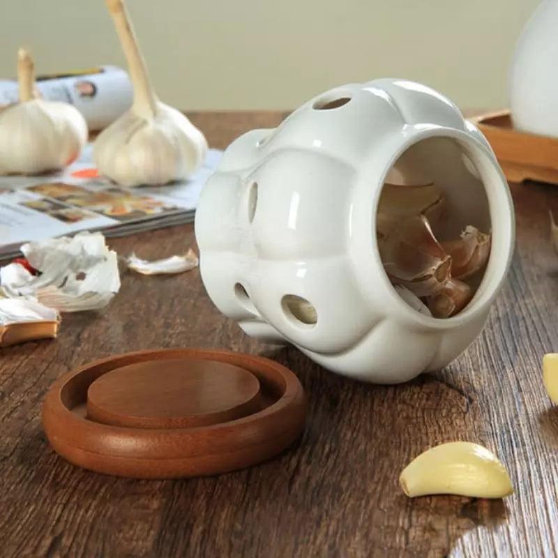Pote de Cerâmica com Tampa de Madeira Decorativo Homedec