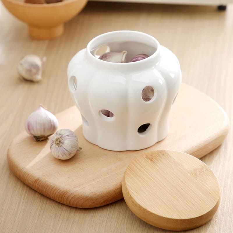 Pote de Cerâmica com Tampa de Madeira Decorativo Homedec