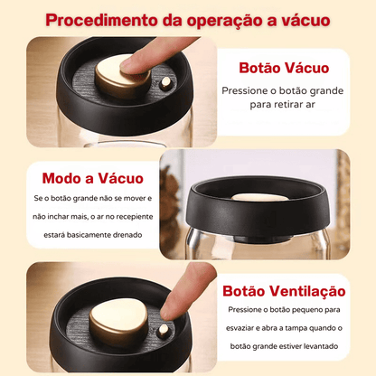 Pote de Vidro com Tampa Hermética Café a Vácuo Homedec