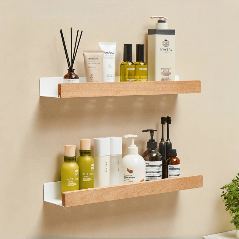 prateleira de banheiro branco de metal e madeira de excelente material