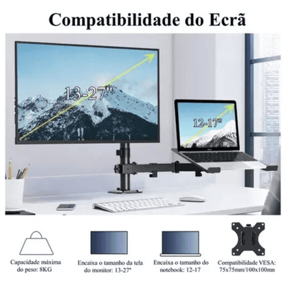 Suporte Monitor e Notebook Articulado para Mesa Homedec
