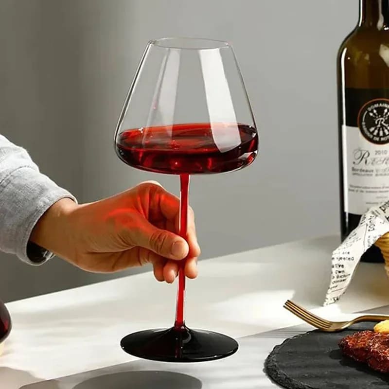 Taça de Vinho Cristal Haste Vermelha Bar em Casa Homedec