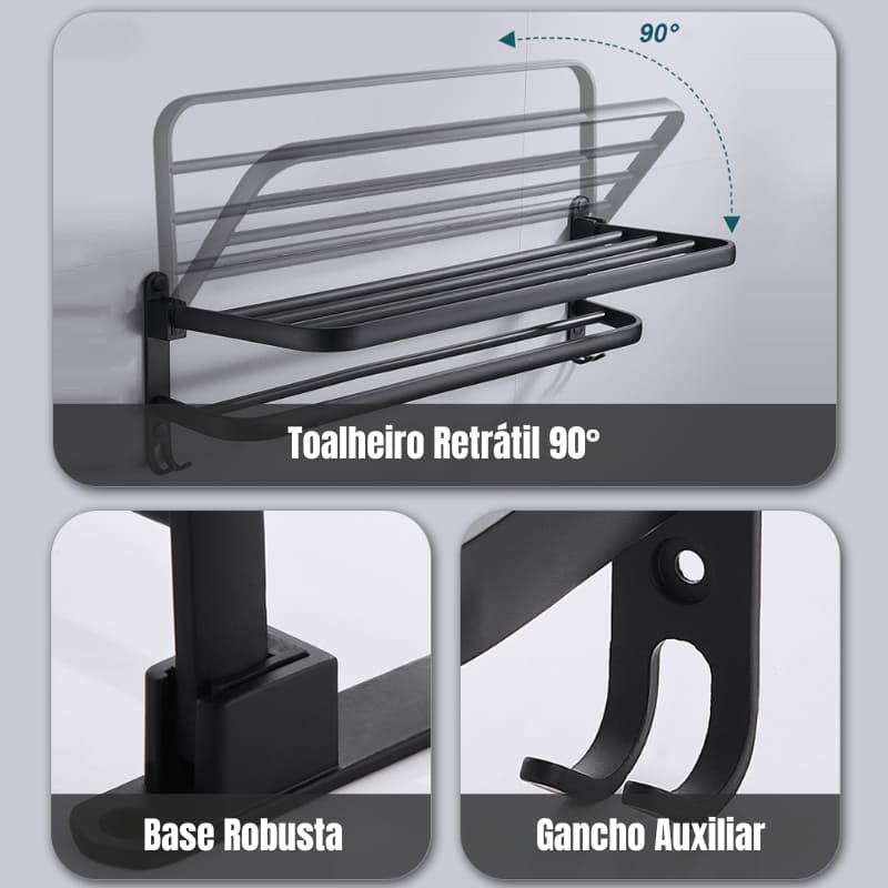Toalheiro Duplo Retrátil Porta Toalha de Banho Alumínio Homedec