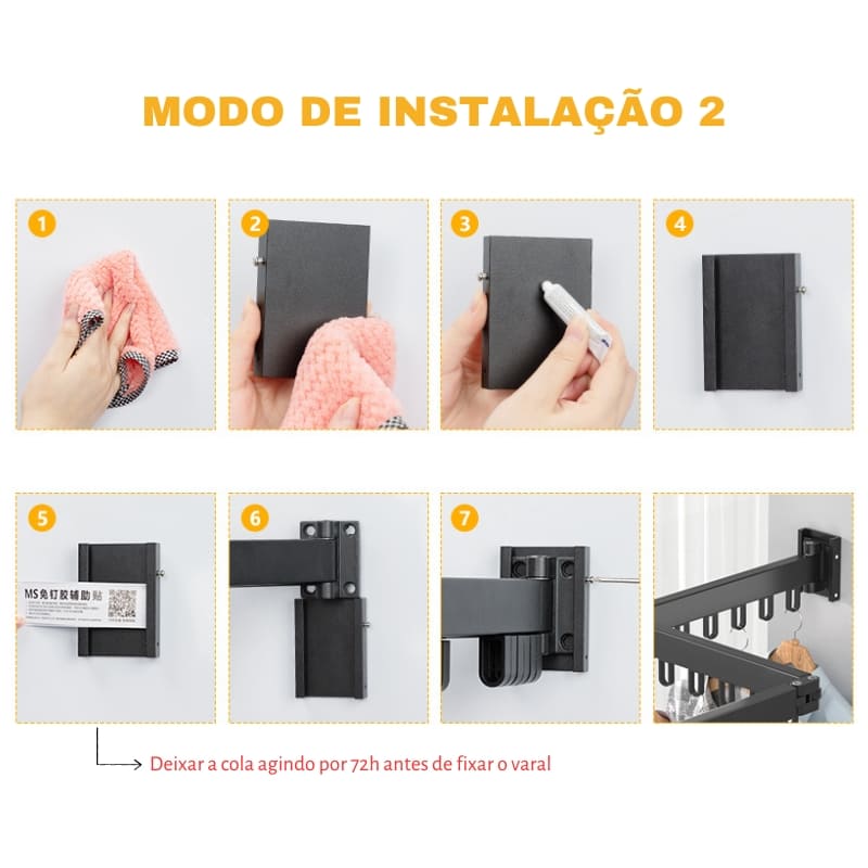 Varal Retrátil de Roupas de Parede Alumínio Homedec